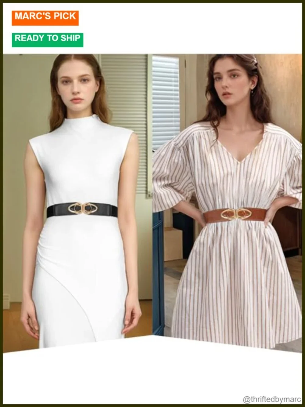 Skinny Stretch Vintage Waistband with Gold Buckle 4 Pack